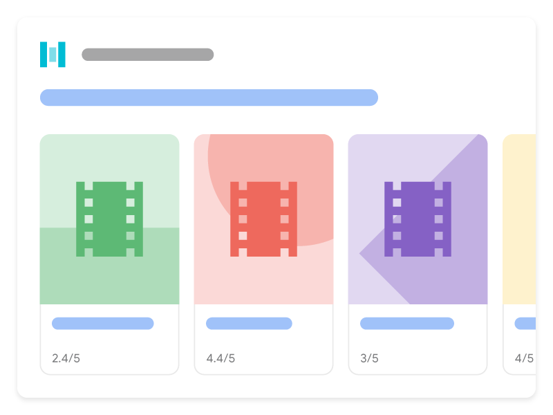 L'illustration représente comment un carrousel hôte de films peut apparaître dans la recherche Google. Elle montre trois films différents du même site Web sous forme de carrousel que les utilisateurs peuvent explorer pour sélectionner un film spécifique.